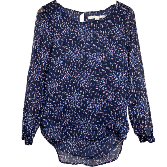 LC Lauren Conrad Women's Floral‎ Long Sleeve Navy Multicolored Blouse Size Small - Picture 1 of 16